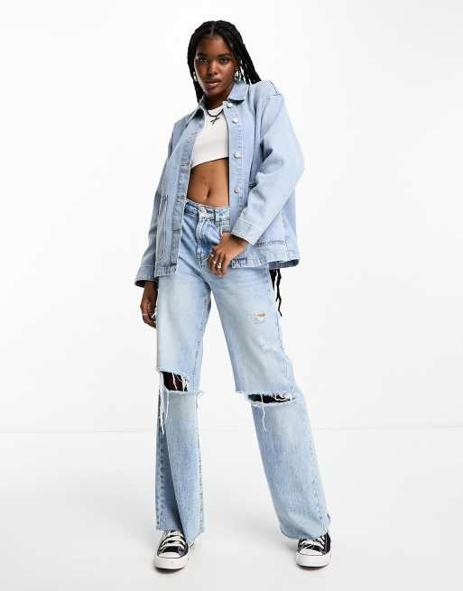 Only - Denim overhemd met oversized zakken in lichtblauw