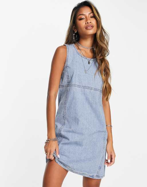 Only denim pinafore dress in washed blue