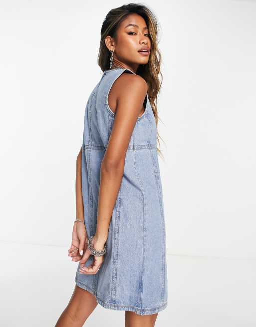 Grey denim hotsell pinafore dress