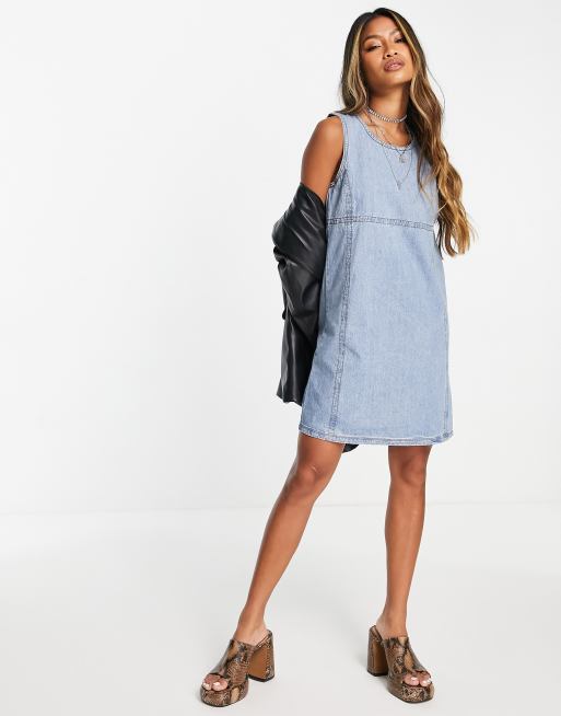 Only denim pinafore dress in washed blue