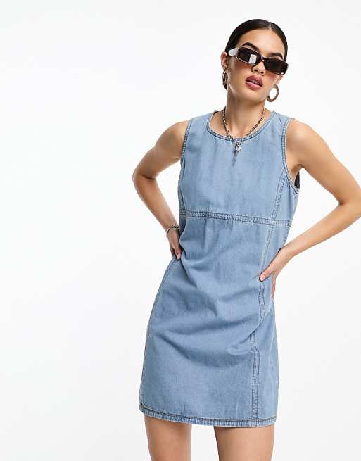 white christmas dresses Toast Side Button Denim Pinafore Dress Indigo