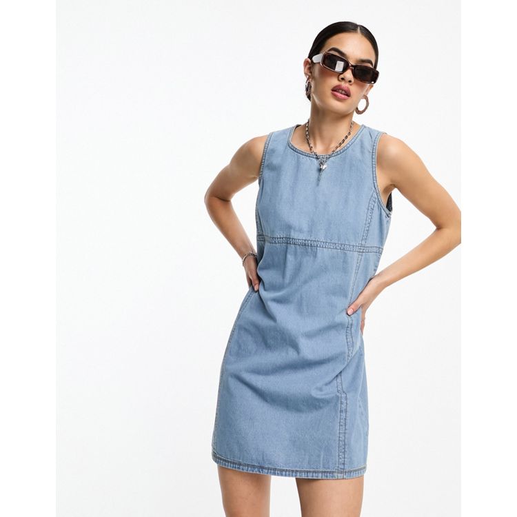 Only denim pinafore dress in washed blue