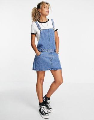 Only denim pinafore dress in washed blue | ASOS