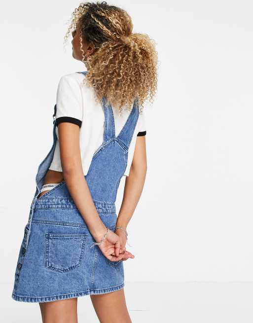 denim pinafore dress asos Only denim pinafore dress in washed blue