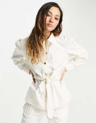 Only denim shacket with tie waist in ecru - ASOS Price Checker