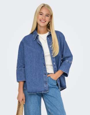 ONLY ONLY Denim shirt in medium blue denim