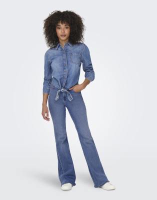 ONLY Denim shirt in medium blue denim