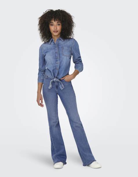 ONLY Denim shirt in medium blue denim - view 1
