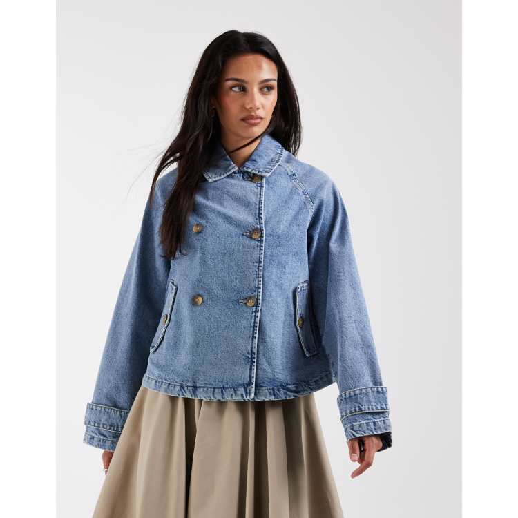 ONLY denim short trench coat in light blue | ASOS