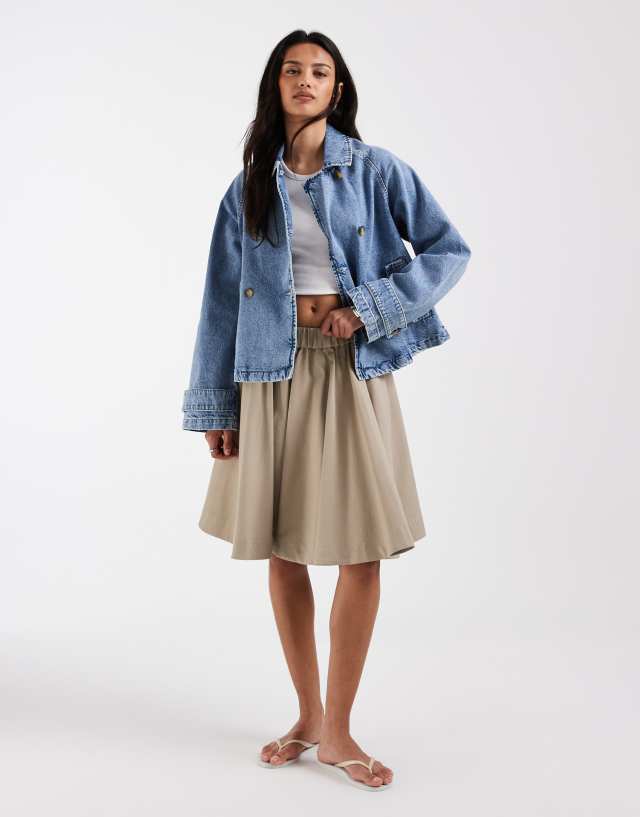 ONLY denim short trench coat in light blue | ASOS