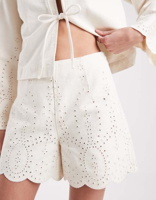 ONLY denim shorts with pointelle detail in ecru (part of a set), 2 of 5