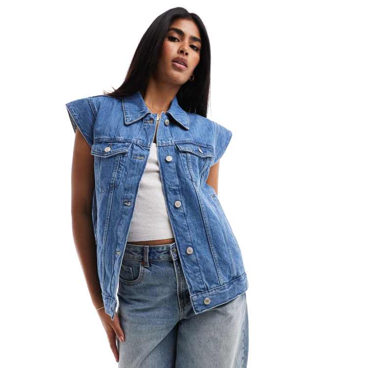 ONLY denim vest in mid blue ASOS