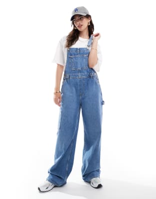 denim worker overalls in light blue denim