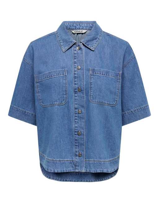 ONLY denimskjorte i medium blå denim, 6 af 7