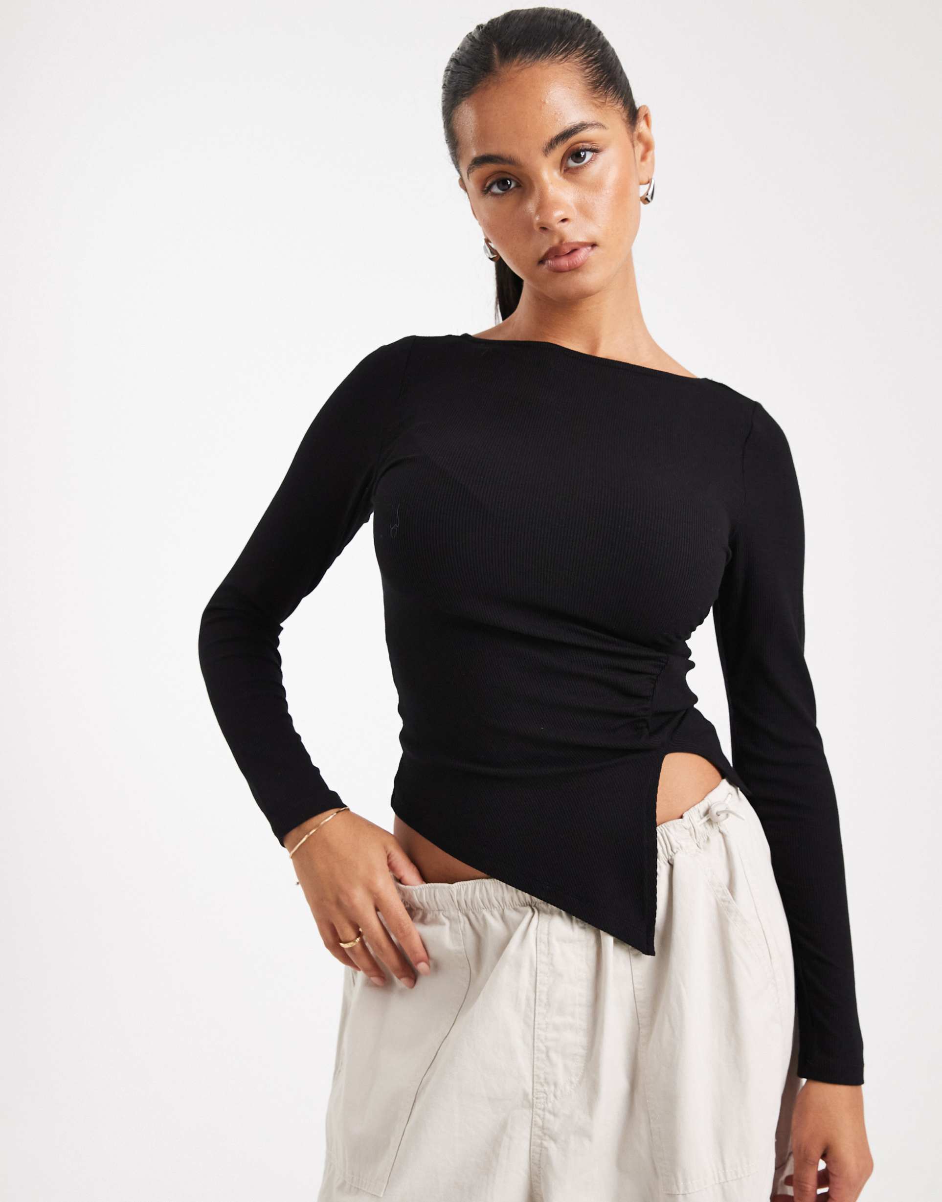 only detail long sleeve top in black