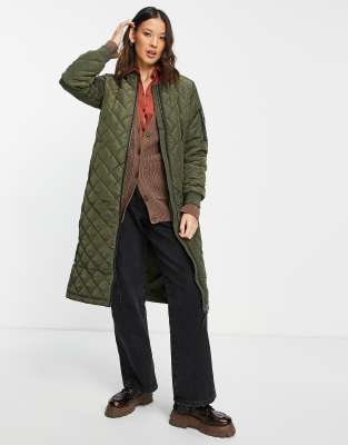 Only diamond quilted long jacket in khaki