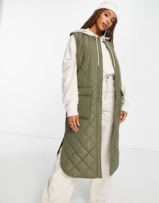 Only diamond quilted longline vest in khaki - ASOS Price Checker