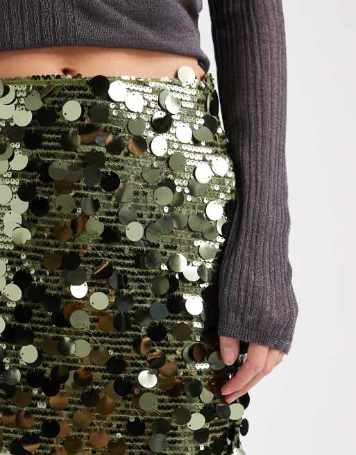 ONLY disc sequin mini skirt in green, 3 of 5