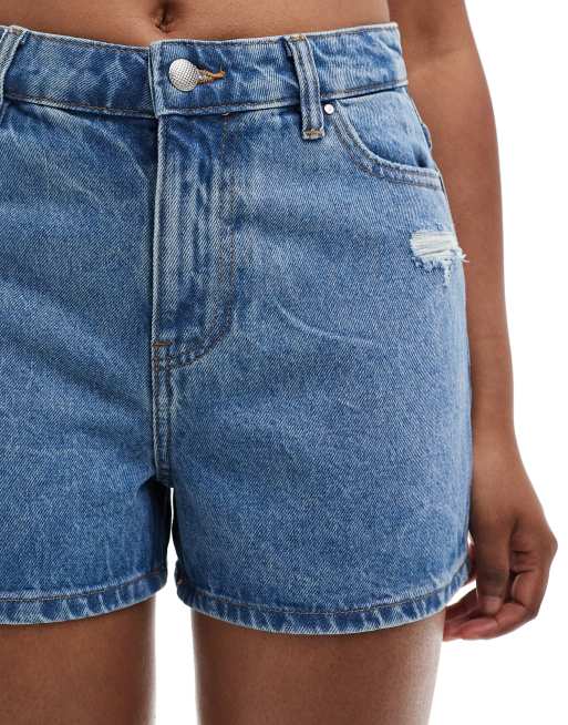 ONLY - Distressed denim mom short met hoge taille in midden blauw , 4 van 5