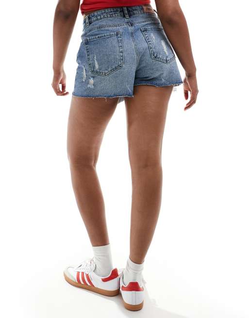 ONLY distressed denim skort in midwash blue 