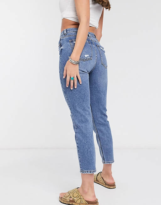 Jeans Only distressed mom jean in mid blue 
