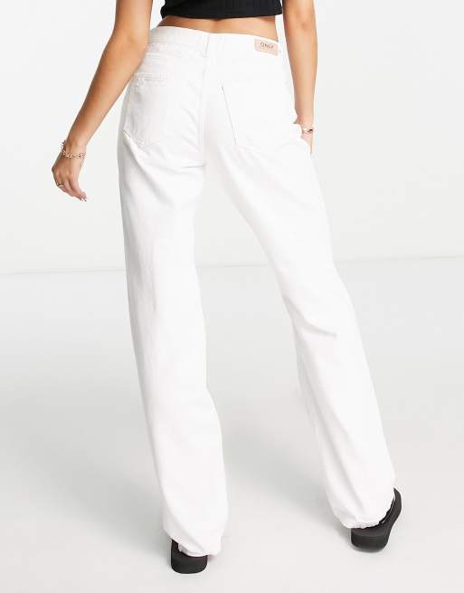 Only - Distressed ruimvallende jeans met halfhoge taille in wit, 2 van 4