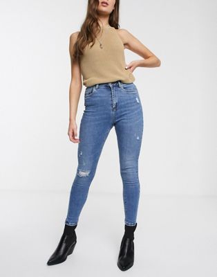 Only – Distressed-Skinny-Jeans in Blau