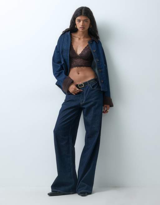 ONLY djup V-ringad spetsbralette i chokladbrun, 3 av 4