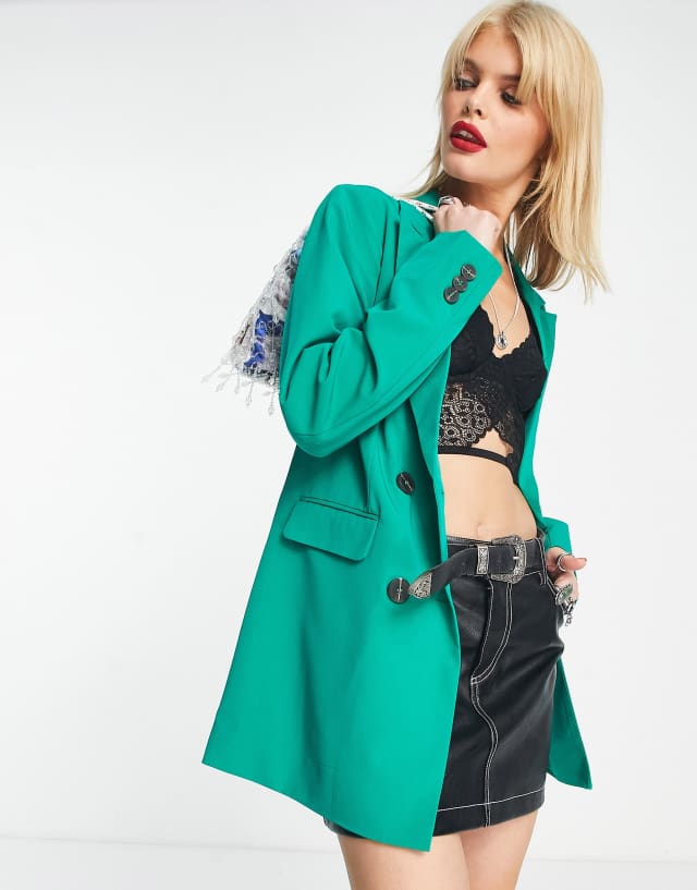 Only double breasted blazer in bright green