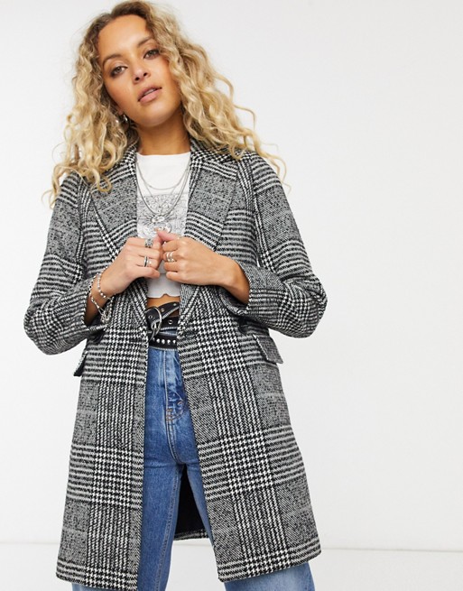 Only double breasted coat in grey check