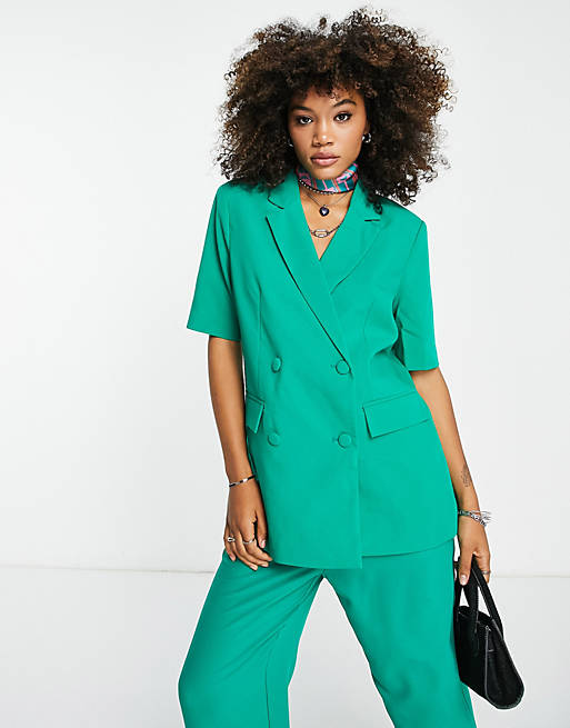 Only double breasted short sleeve blazer co-ord in green | ASOS
