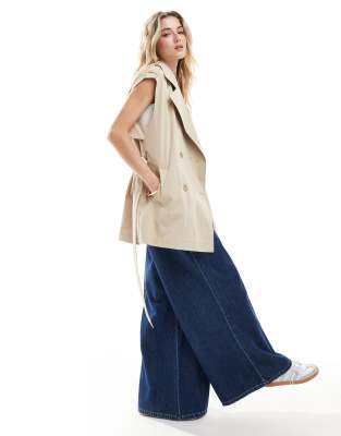 Shop ONLY double breasted trench waistcoat in stone Online – Trendy & Affordable Fashion