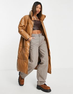 Only maxi faux leather padded puffer coat in light brown - ASOS Price Checker