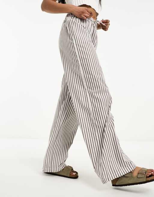 Womens Trousers Wide Leg Pants Comfy Stretch Stripe Drawstring