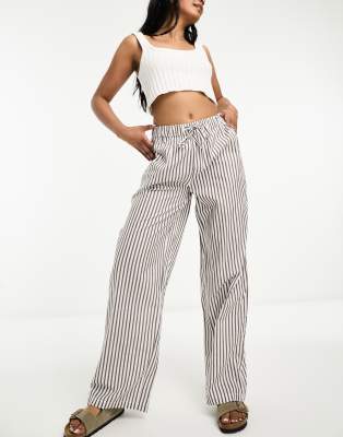 Only drawstring wide leg pants in gray and white stripe | ASOS