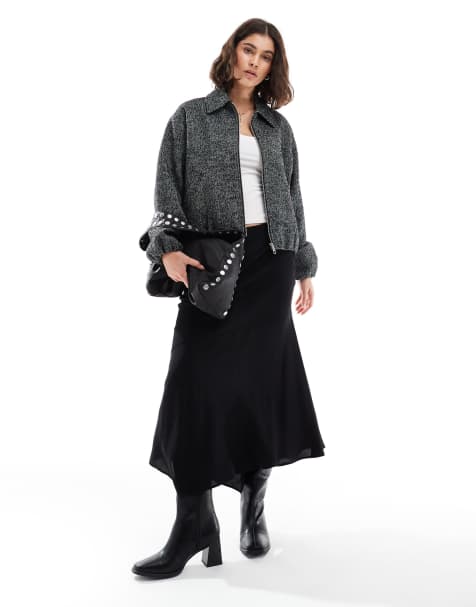 ONLY drop shoulder bomber in charcoal herringbone - view 1