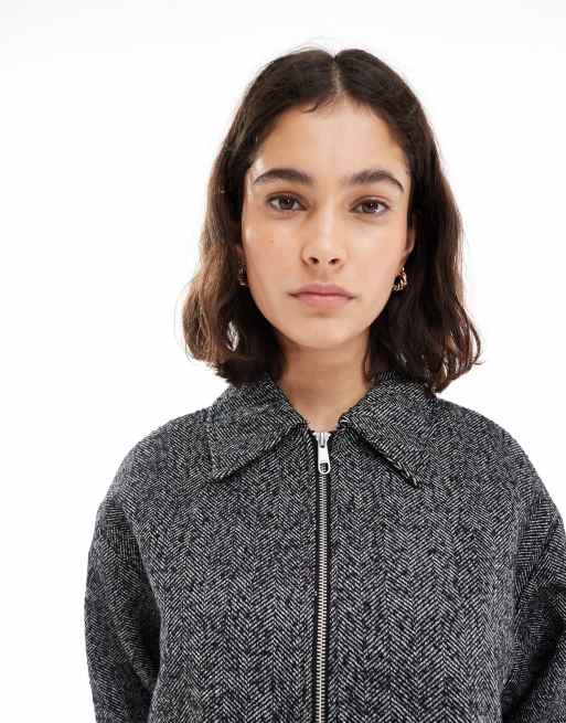 ONLY drop shoulder bomber jacket in charcoal herringbone, 2 of 4