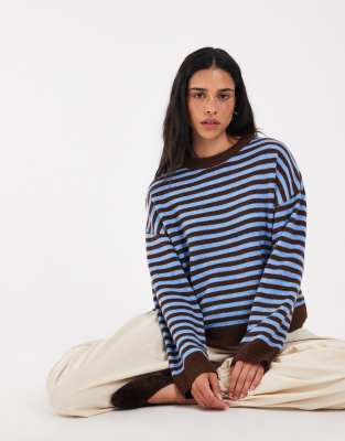 Only Drop Shoulder Knit Sweater In Blue