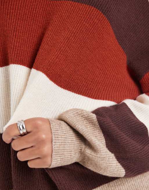 ONLY drop shoulder knit sweater in brown & orange stripe, 3 of 4