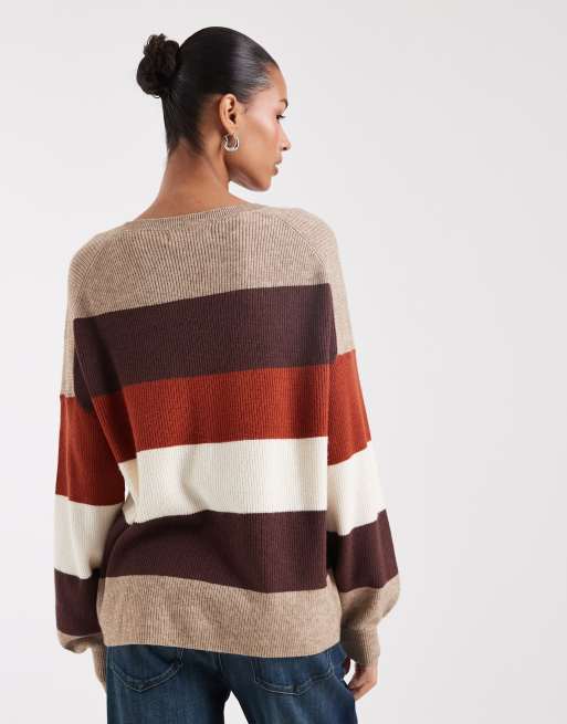 ONLY drop shoulder knit sweater in brown & orange stripe, 4 of 4