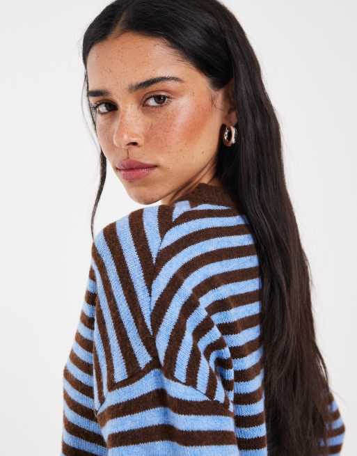 ONLY drop shoulder knitted jumper in brown & blue stripes, 4 of 4