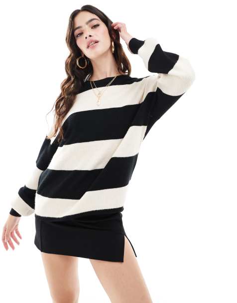 ONLY drop shoulder stripe jumper in black & white - view 1