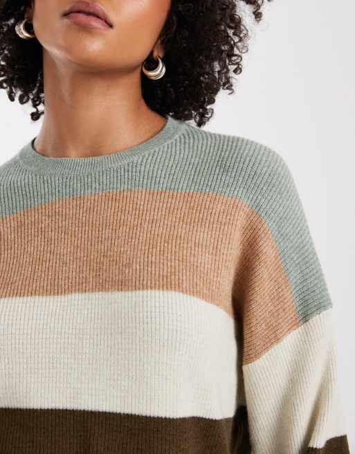 ONLY drop shoulder stripes jumper in khaki, 4 of 4