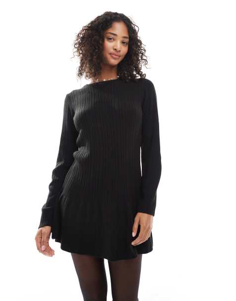 ONLY dropped hem knitted mini dress in black - view 1