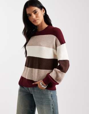 Only Dropped Shoulders Striped Sweater In Multi