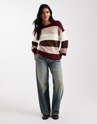Only Dropped Shoulders Striped Sweater In Multi