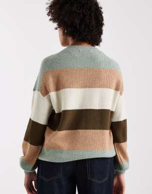 Only Dropped Shoulders Striped Sweater In Green