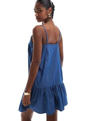 ONLY DROPPED WAIST CHAMBRAY MINI DRESS 