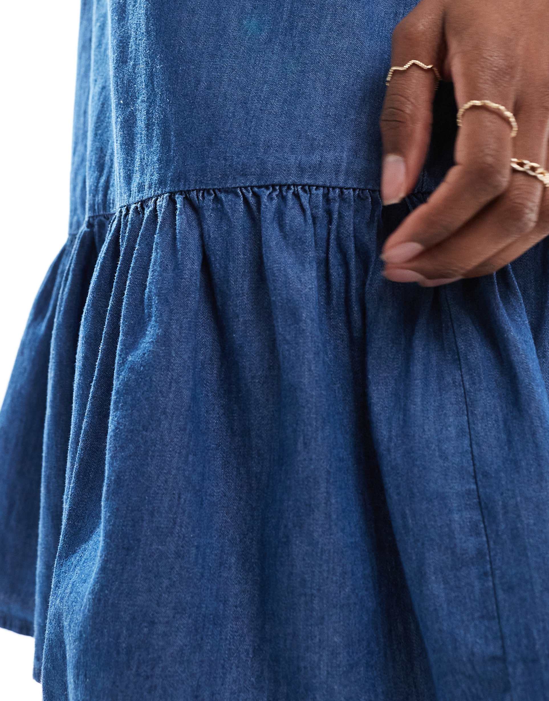 only dropped waist chambray mini dress in mid blue