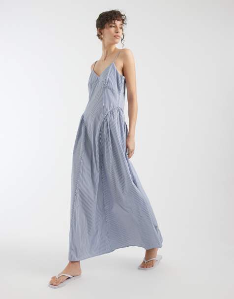 ONLY dropped waist maxi dress in light blue stripes - view 1